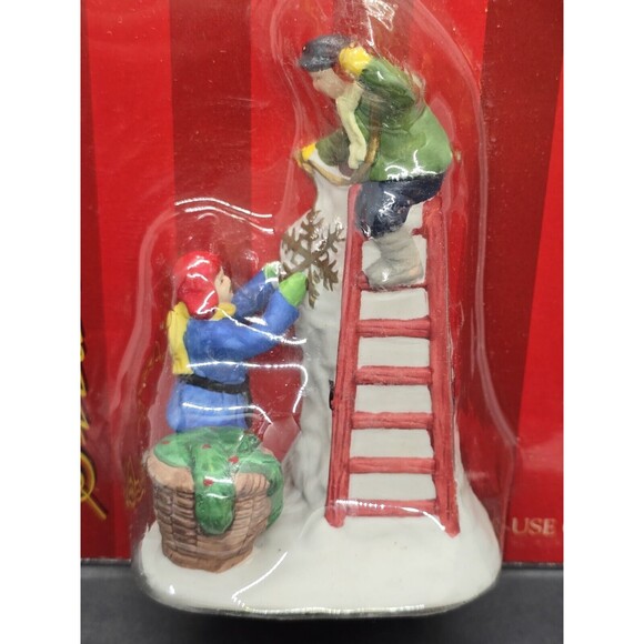 Vtg Caldor Share the Joy Village Accessorie Man On Ladder Raising Star With Boy - Picture 2 of 7